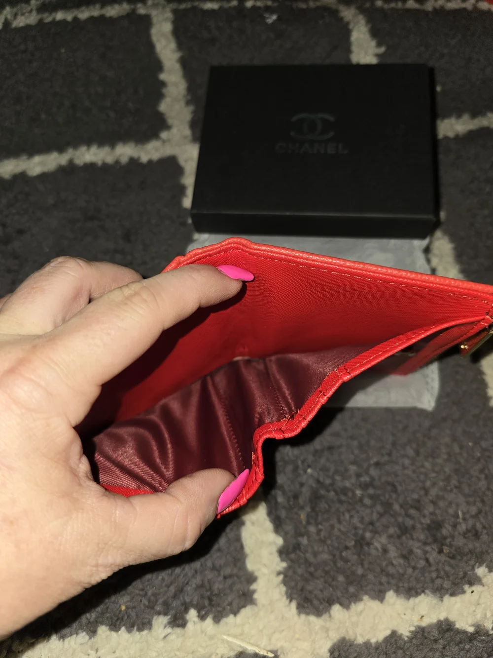 Quilted Red Leather Coin Pouch with Gold CC - Picture 7 of 7